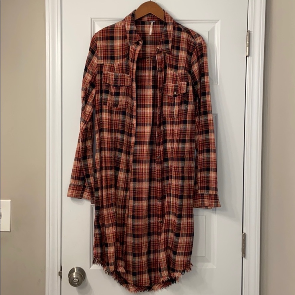Free People Extra Long Plaid Tunic